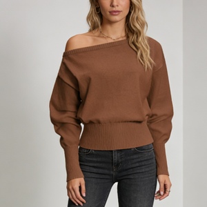 เสื้อสเวตเตอร์ถักแบบหลวมสีพื้นสำหรับผู้หญิงแฟชั่น - Product Image 1