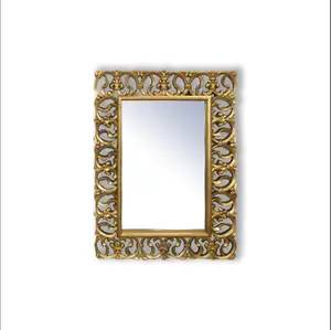 Estilo europeu Antigo Retângulo Clássico Barroco Ouro Fosco PU Espelho de Moldura Entalhada