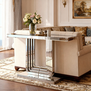 Mirrored Console Table Silver <b>U</b> Base 47 Inch Entryway Table for <b>Living</b> Room Hallway Foyer - Product Image 3