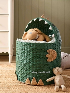 Panier de rangement en jacinthe d'eau, motif dinosaure mignon, fait main, tressé, pour jouets, décoration de chambre d'enfant - Product Image 5