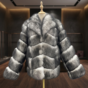 Winter Thick Waterproof Reversible Fox Fur <b>Mens</b> Long Overcoat with Bread Pattern Grey & Frost White - Product Image 2