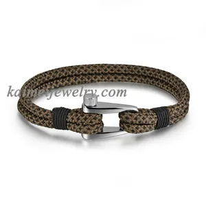 Wholesale Price Newest Design Custom Silver Plating Two Layer Nylon Cord Hook Bracelet