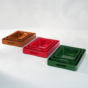 Bandejas de Servicio de Laca Contemporáneas con Asas, Bandejas Apilables de Alto Brillo para Comedor, Servicio de Té y Exhibición - Product Image 2