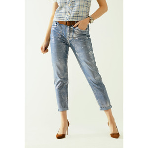 Jeans Skinny Blu con Finitura Metallizzata in Lavaggio Chiaro - Product Image 3