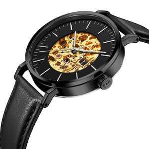 Montre-bracelet mécanique automatique de luxe pour homme Hannah <span class=keywords><strong>Martin</strong></span> HM-1811 en cuir, évidée, étanche, en acier inoxydable, vente en gros - Product Image 4