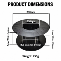 Bobine de câble vide 280 mm en plastique ABS robuste, à double bride, nervurée, monobloc, pour déroulage et enroulement, vente en gros