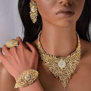 New Arrival 14k Gold Plated <b>Copper</b> Exquisite <b>Necklace</b> Earrings Ring Bracelet Bridal Jewelry Sets for Women - Product Image 6