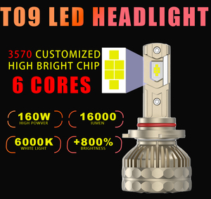 OEM T09 160W 16000lm 9005 9006 9012 tre tubi di rame 12V 3570 chip driver esterno impermeabile faro a LED per auto - Product Image 2