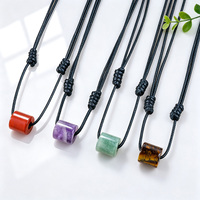 Collier pendentif en pierre naturelle, forme colonne carrée, avec breloque en cristal poli pour la guérison énergétique, cadeau de bijoux