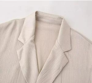 <span class=keywords><strong>Blazer</strong></span> doppiopetto effetto stropicciato da donna <span class=keywords><strong>con</strong></span> pantaloni larghi a vita alta regolabili set di due pezzi Mujer - Product Image 3