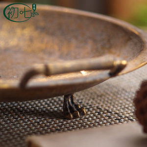 Bandeja Dorada Estilo Americano, Decoración Metálica Antigua, Comedero para Pájaros de Jardín, Plato para Frutas, Accesorio para Estudio Fotográfico - Product Image 3