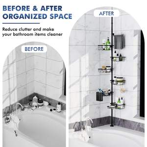 Paquete <span class=keywords><strong>de</strong></span> 6 estantes <span class=keywords><strong>de</strong></span> esquina <span class=keywords><strong>de</strong></span> metal a prueba <span class=keywords><strong>de</strong></span> herrumbre con estante <span class=keywords><strong>de</strong></span> <span class=keywords><strong>ducha</strong></span> ajustable <span class=keywords><strong>de</strong></span> 30-120 pulgadas que incluye barra <span class=keywords><strong>de</strong></span> toalla adicional y jabonera para baños - Product Image 6