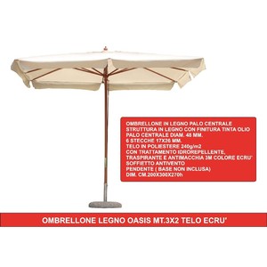 OASIS Ombrellone da Patio in Legno 3x2 Metri con Tela ECRU Resistente ed Elegante per Esterni - Product Image 1