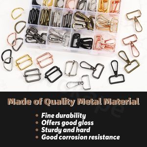 Kit de boucles métalliques : Anneaux en D, Mousquetons pivotants, Anneaux en D semi-circulaires, Boucles coulissantes, Boucles à broche à rouleau - Product Image 3