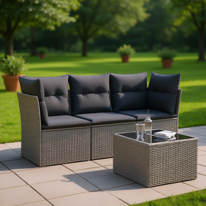Modular Grey PE <b>Rattan</b> Garden <b>Sofa</b> Set Outdoor Furniture Contemporary Design High Density Foam Cushions - Product Image 2