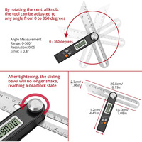 Règle d'angle numérique Roktools en forme de T, réglable, avec niveau à bulle et règle droite pour le travail du bois, mesure 360 degrés