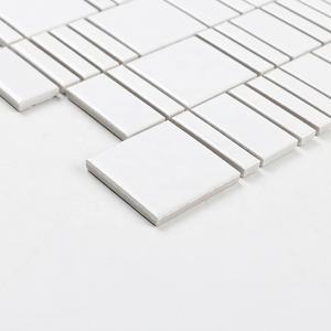 Precio al por mayor, mezcla cuadrada, forma de tira, mosaico blanco brillante, azulejos de cerámica para cocina, salpicaduras, ducha, pared decorativa, hogar y oficina - Product Image 3