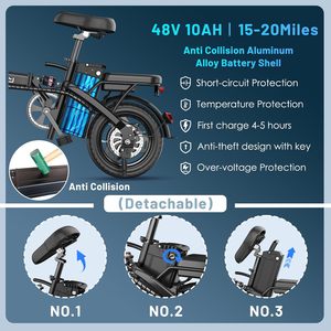 AskmY Brushless Folding <b>Electric</b> Bike 14 Inch 700W Rear <b>Hub</b> Motor 48V 10AH Lithium Battery 7-Speed Adult Commuting Bike - Product Image 5