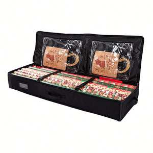 <b>Christmas</b> Ornament <b>Wrapping</b> <b>Paper</b> Container Durable PE Gift Wrap Storage Bag with Transparent Pockets - Product Image 3