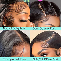 Perruques de cheveux humains brésiliens vierges, ondulées, 32 pouces, avec dentelle frontale HD transparente 13x4, couleur brun clair, densité 180%, sans colle, pré-attachées