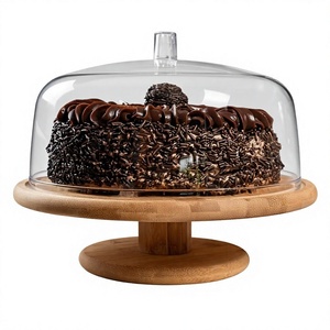 Elegant Wooden <b>Cake</b> <b>Stand</b> with Clear Glass Dome Round Dessert Display Rack for Wedding Party Catering Bakery Event Tableware - Product Image 2