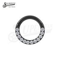 SUPERSTAR Anneau de nez, septum, daith, hélix en acier inoxydable 316L, segment articulé à clipser avec sertissage à griffes CZ, bijou de piercing corporel