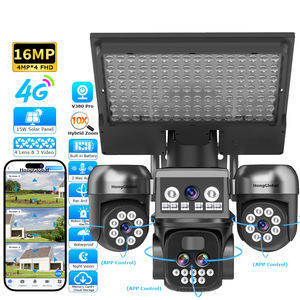 Caméra de sécurité solaire sans fil HongGlobal 16MP CCTV <span class=keywords><strong>3</strong></span> PTZ IP V380 Pro <span class=keywords><strong>4</strong></span> objectifs zoom 10X carte SIM 4G lampadaire solaire avec caméra - Product Image 1