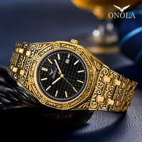 Jam Tangan Quartz ONOLA 3812 Pria Bisnis Tahan Air Vintage Relogio Masculino Emas Mewah Arab Muslim Azan