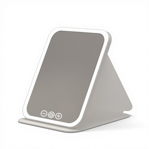 Lulin High Quality Portable Rectangle Foldable Led Pocket Mirror Folding Pu Leather Table Vanity Hand Mirror With Led Lights