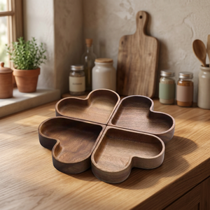 Plateau de service en bois en forme de cœur avec quatre compartiments, style nordique, fait main, pour les fêtes - Product Image 2