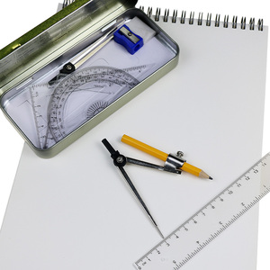 Becol bán buôn trường la bàn Divider Toán Học công cụ cụ văn phòng phẩm hình học Set 9 miếng toán học hình học Kit Set với hộp thiếc - Product Image 4