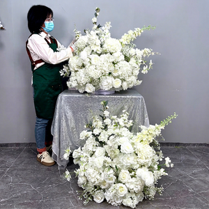 ผ้าไหมเทียมสีขาวดอกไม้สำหรับทางเดินในงานแต่งงานโต๊ะเรียบปรับแต่งได้ - Product Image 1