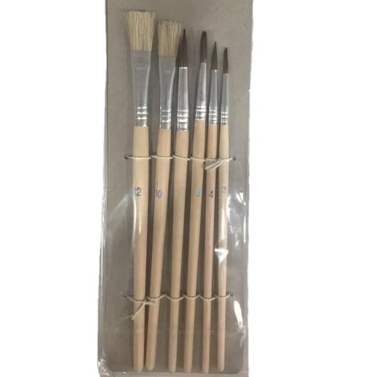 6pcs Wooden Handle Artist Brush Set Oil Acrylic Watercolor Paints Brush