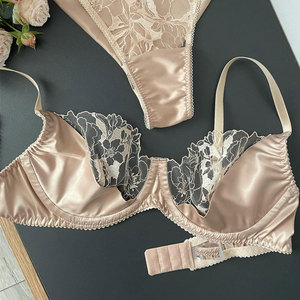 OEM ODM Beige Crocheted Lace Bow Ruffles Sexy Lingerie Set Classy Bra Panty Set Light Control Thin Birthday Gift Girlfriend <strong>Wife</strong> - Product Image 2