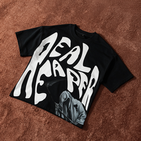 Kaos Pria Hip Hop Streetwear Hitam Lengan Pendek dengan Cetakan Slogan Reaper di Kedua Sisi, Grafik Duri Mengkilap di Belakang, Model Oversized