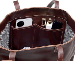 Durable Women's Genuine Leather Tote Purse <b>Handbag</b> Top <b>Handle</b> Satchel Shopping Bag Spacious Fashion Shoulder Bag for Daily Use - Product Image 5