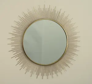 مرآة للجدران مزخرفة باللون الذهبي الشمسي بشكل مستدير مصنوعة يدويًا 95*95