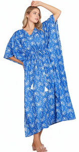Hermoso Kaftán de Lujo 100% Algodón Puro con Estampado Floral, Ropa de Playa Bohemia Transpirable para Verano, Túnica de Noche para Invierno - Product Image 3