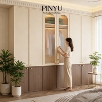 Armoire de chambre à coucher de style français grande capacité, placard bicolore noyer crème, armoire haute sur mesure