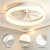Ventilateur de plafond LED 60W 19,7 pouces avec éclairage, 7 pales, moteur réversible, 6 vitesses, silencieux, abat-jour en acrylique blanc
