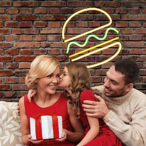 ป้ายไฟนีออนรูปเบอร์เกอร์ ไฟ LED นีออนสำหรับตกแต่งผนัง ป้ายโฆษณาทำมือสำหรับร้านอาหาร บาร์ - Product Image 5