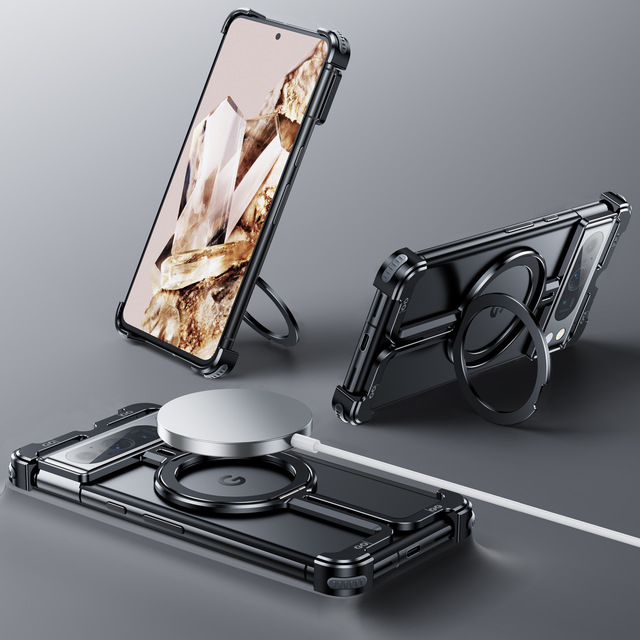 Factory for Google Pixel 10 9 Pro XL/10 9 8 Pro Luxury Metal Aluminum Frameless Magnetic Stand Shockproof Mobile Phone Case Ins