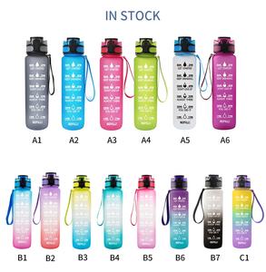 Logo personalizzato filtro Flip Top in paglia Sport in plastica BPA gratuito 1l 32 oz 32 oz Tritan bottiglia d'acqua motivazionale con indicatore del tempo - Product Image 2