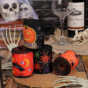 ริบบิ้นพิมพ์ลายแมงมุมและผีสำหรับฮาโลวีน แถบสีตกแต่งงานปาร์ตี้ DIY สุดสนุก - Product Image 1