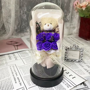 สบู่ดอกกุหลาบพรีเมียม 2026 พร้อมฝาครอบแก้วใส ดอกยิปโซฟิลลาแห้ง ขนาด 40 ซม. ของขวัญโฟมสำหรับคริสต์มาสและวันวาเลนไทน์ - Product Image 5