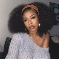 Perruque mi-tête sans colle en cheveux humains brésiliens bruts, bouclés afro crépus, avec bandeau, cuticules alignées, pour femmes, HD Remy Transparent