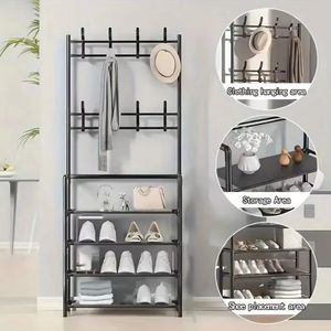 <span class=keywords><strong>Porte</strong></span>-vêtements et chapeaux, étagère à chaussures multi-niveaux, support simple pour chaussures et chapeaux, étagère de rangement robuste pour salon - Product Image 3