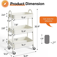 Chariot de rangement mobile à 3 niveaux pour cuisine, salle de bain, chambre à coucher