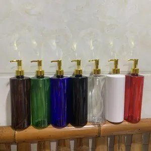 Hengjian Botol Pompa Losion Plastik Peliharaan 500Ml, Hijau Amber Biru untuk Sampo Perawatan Kulit Botol Krim Tubuh dengan Pompa Emas