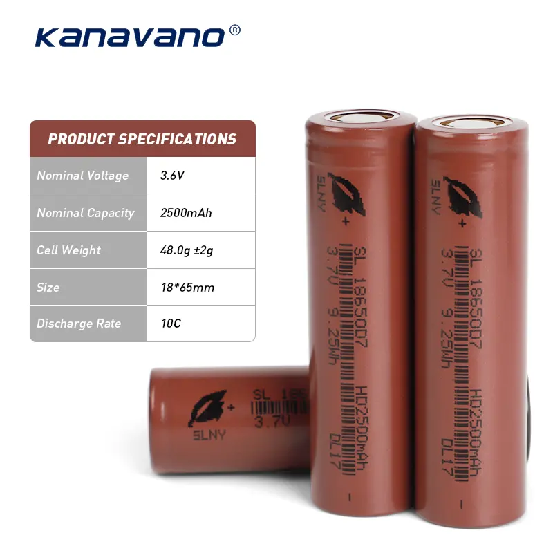 Tasa de descarga Kanavano 10C batería 18650 baterías de litio recargables 3,6 V 2500mAh celda